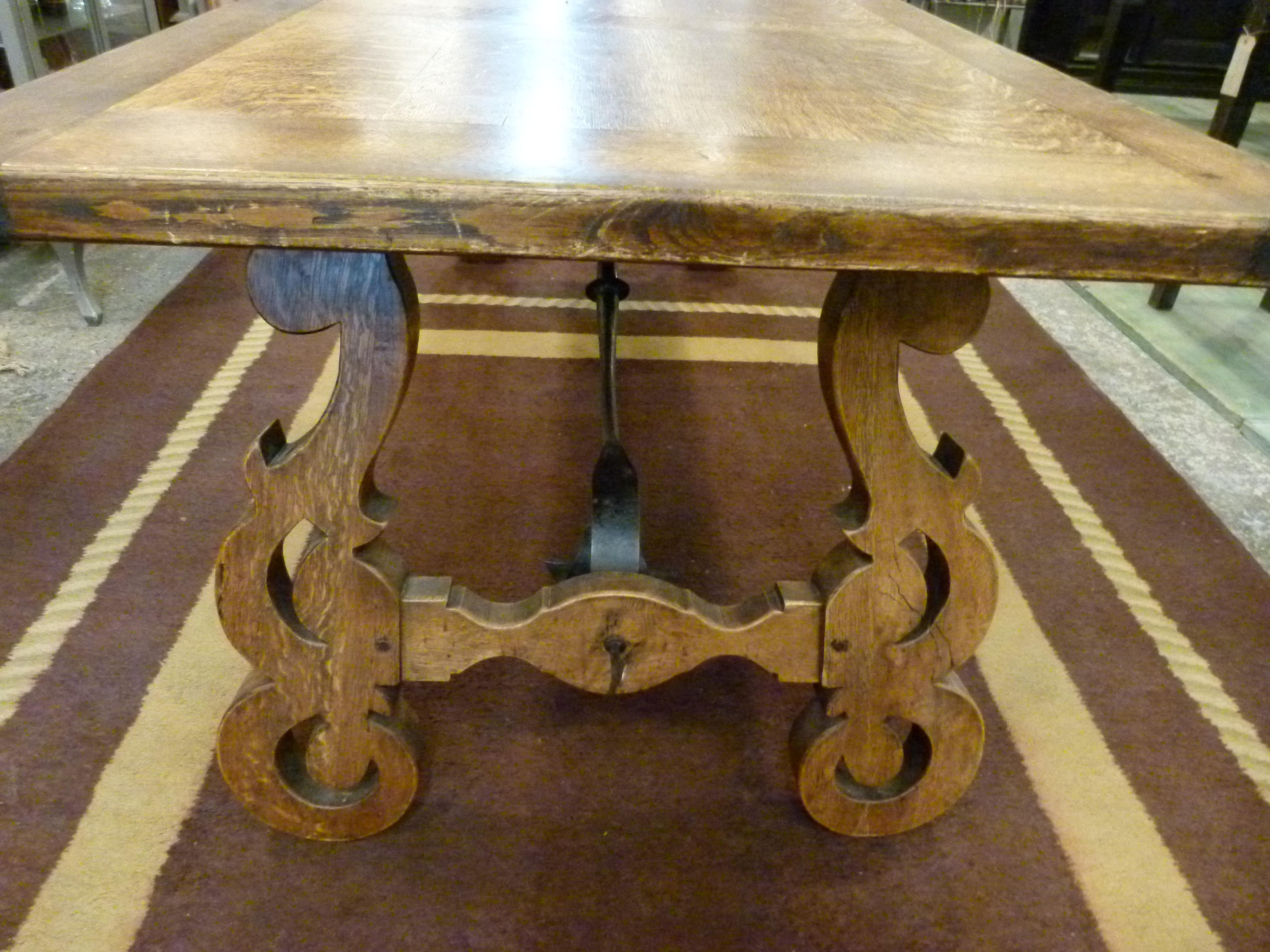 French 20th Century Walnut and Wrought Iron Table