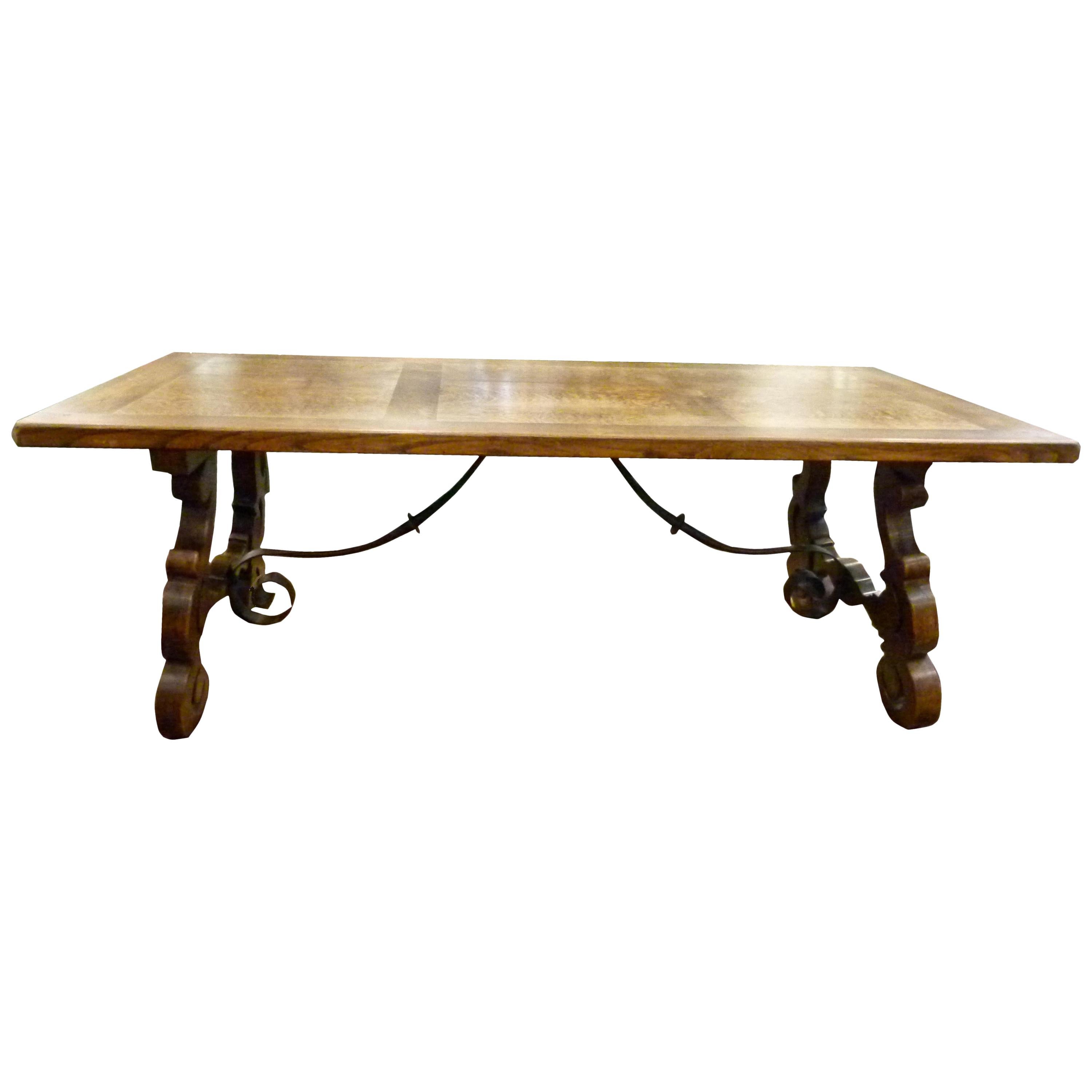 20th Century Walnut and Wrought Iron Table