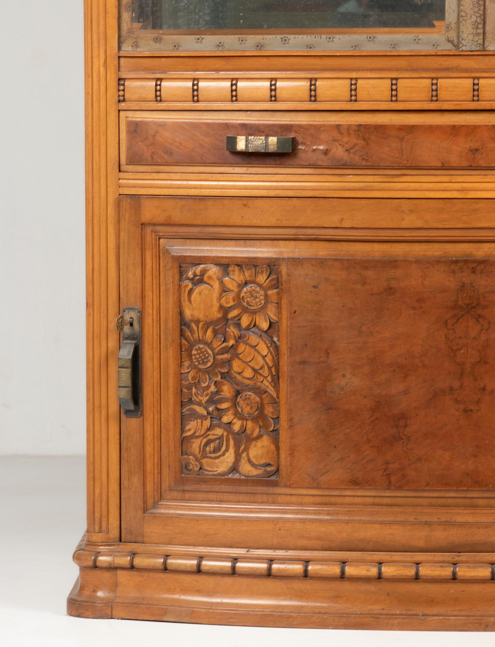 French 20th Century Walnut Art Deco Display Vitrine Cabinet For Sale
