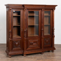 20th Century Walnut Bookcase Display Cabinet with Turned Columns