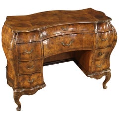 20th Century Walnut Burl and Beechwood Venetian Louis XV Style Writing Desk