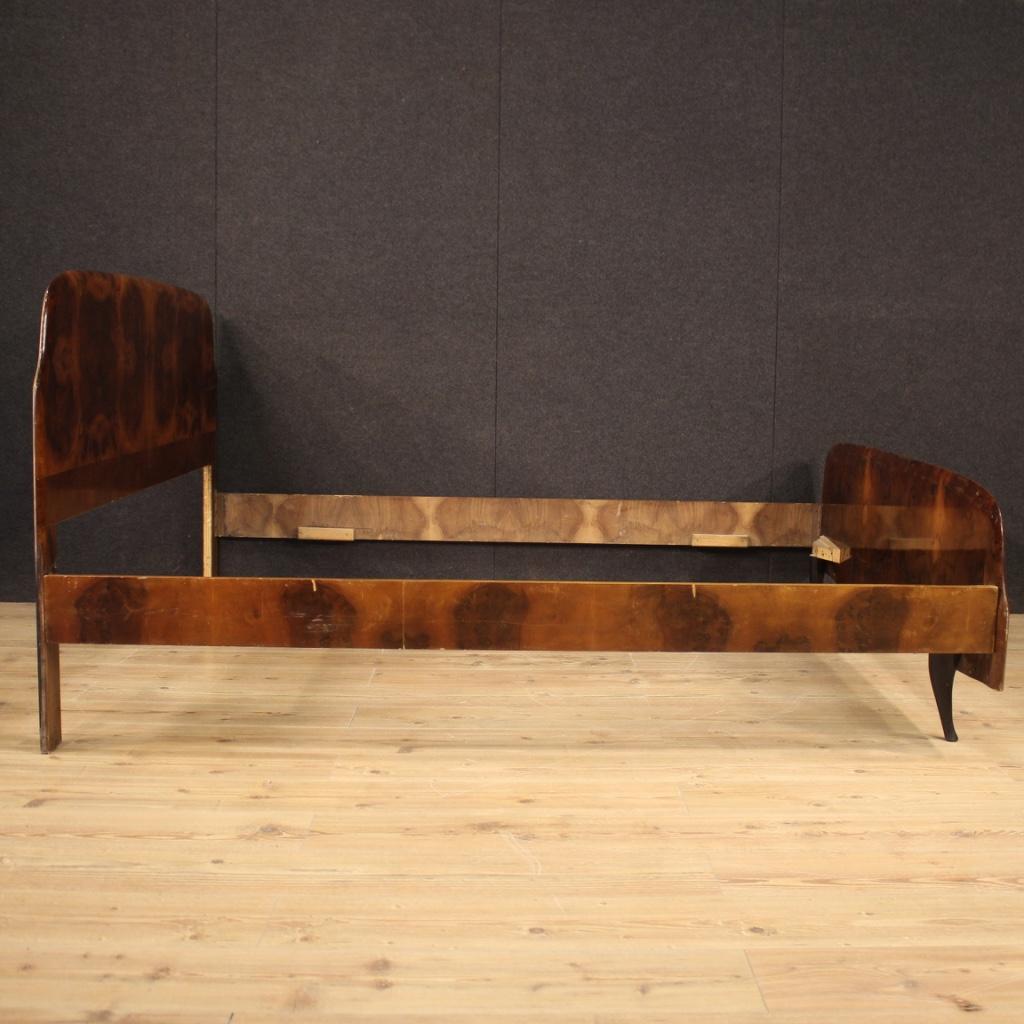 20th Century Walnut Burl and Ebonized Wood Italian Design Double Bed, 1960 4