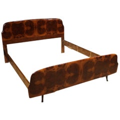 Vintage 20th Century Walnut Burl and Ebonized Wood Italian Design Double Bed, 1960