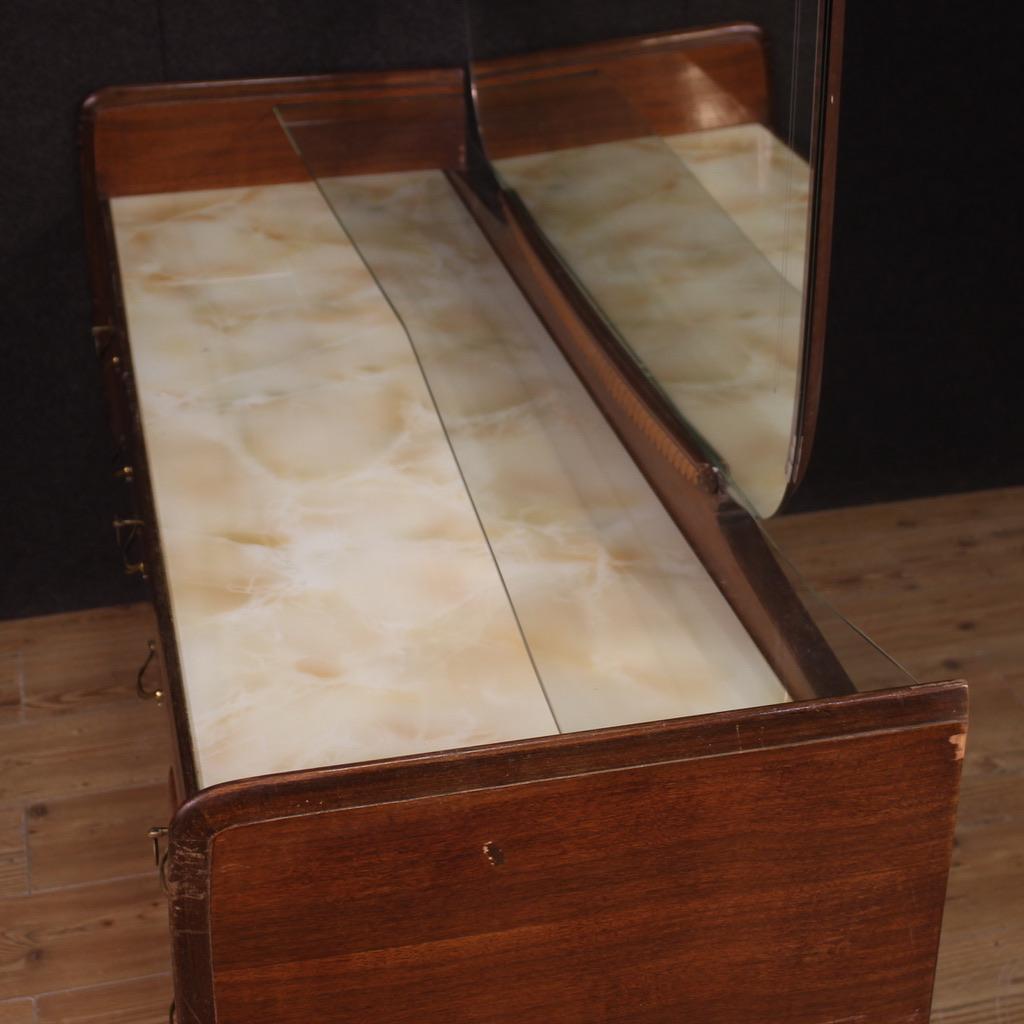 Bois commode et miroir en noyer, ronce et bois de fruitier du 20e siècle, 1950 en vente