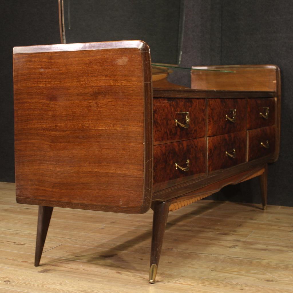20th Century Walnut, Burl and Fruitwood Italian Design Dresser with Mirror, 1950s For Sale 2