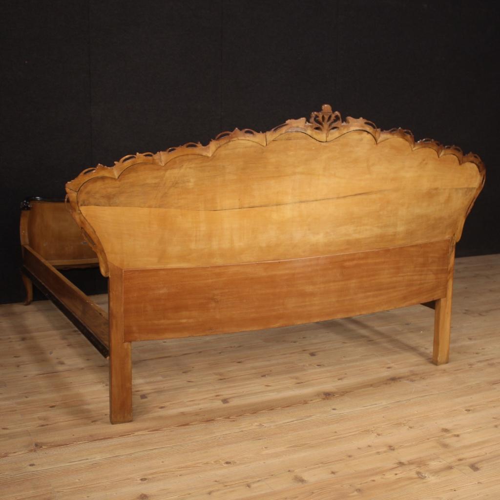 20th Century Walnut Burl Beech Ebonized Wood Italian Double Bed, 1950 8