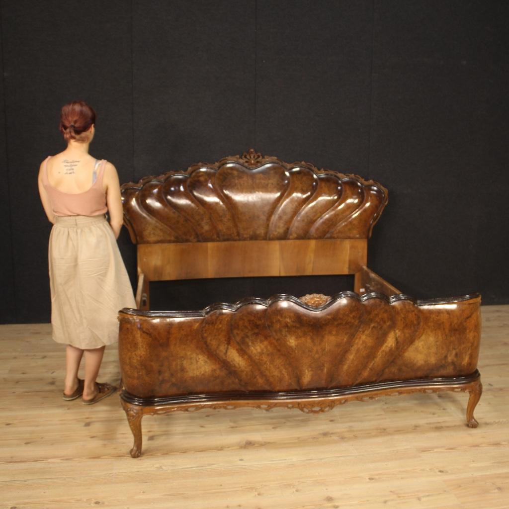 20th Century Walnut Burl Beech Ebonized Wood Italian Double Bed, 1950 9