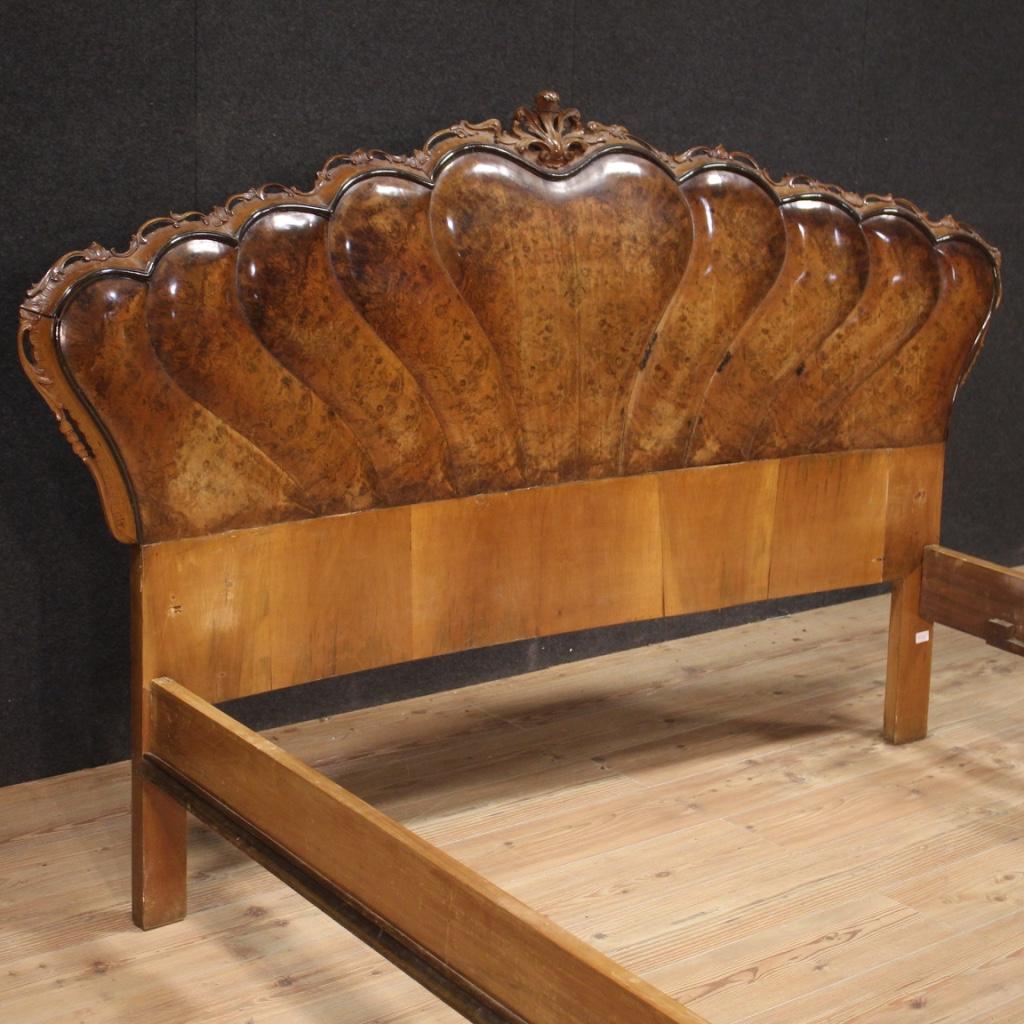 20th Century Walnut Burl Beech Ebonized Wood Italian Double Bed, 1950 In Good Condition In Vicoforte, Piedmont