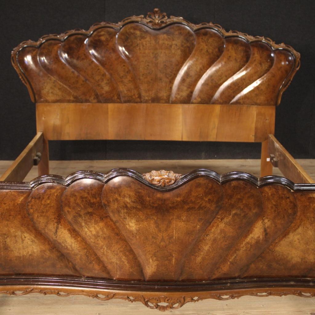 20th Century Walnut Burl Beech Ebonized Wood Italian Double Bed, 1950 3