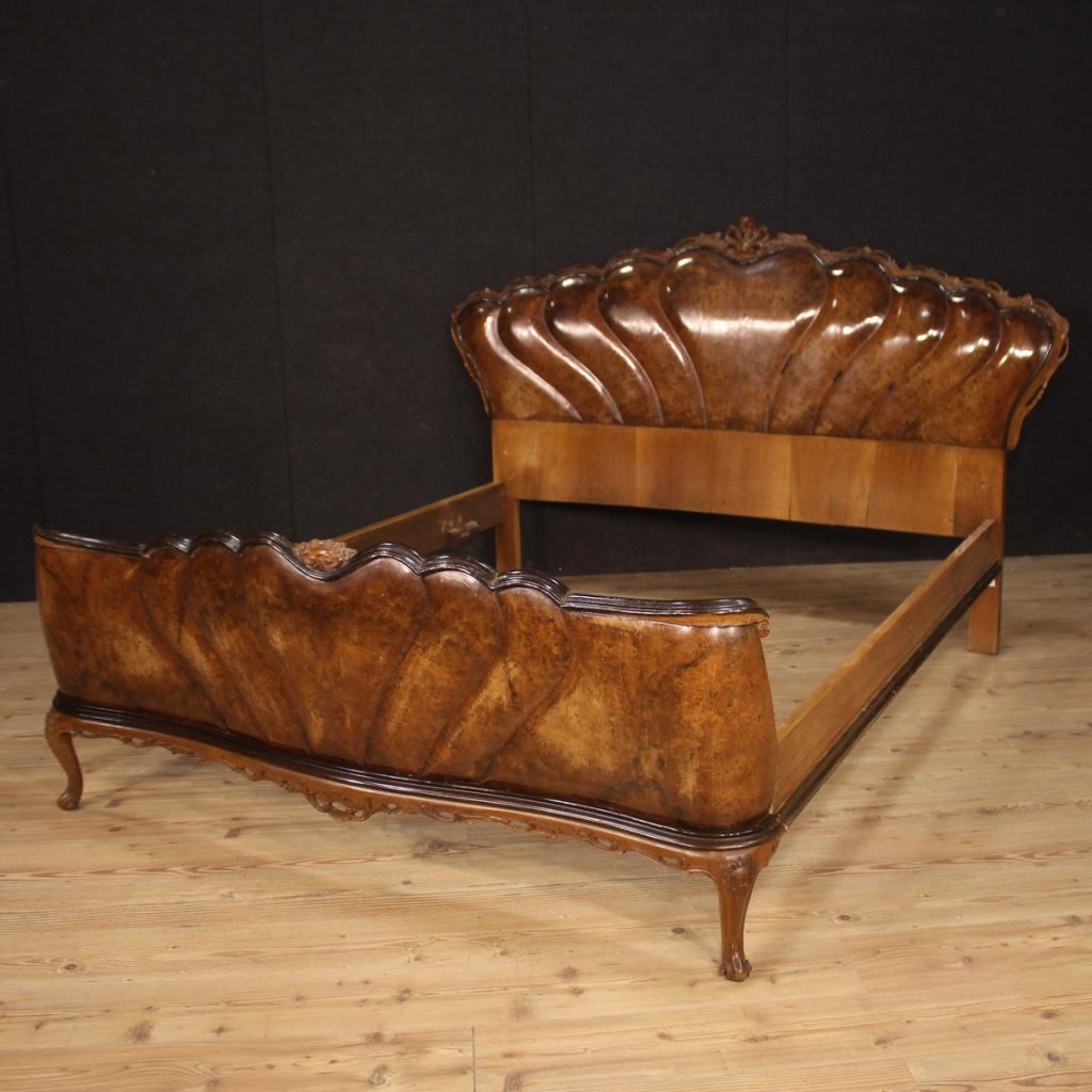 20th Century Walnut Burl Beech Ebonized Wood Italian Double Bed, 1950 4