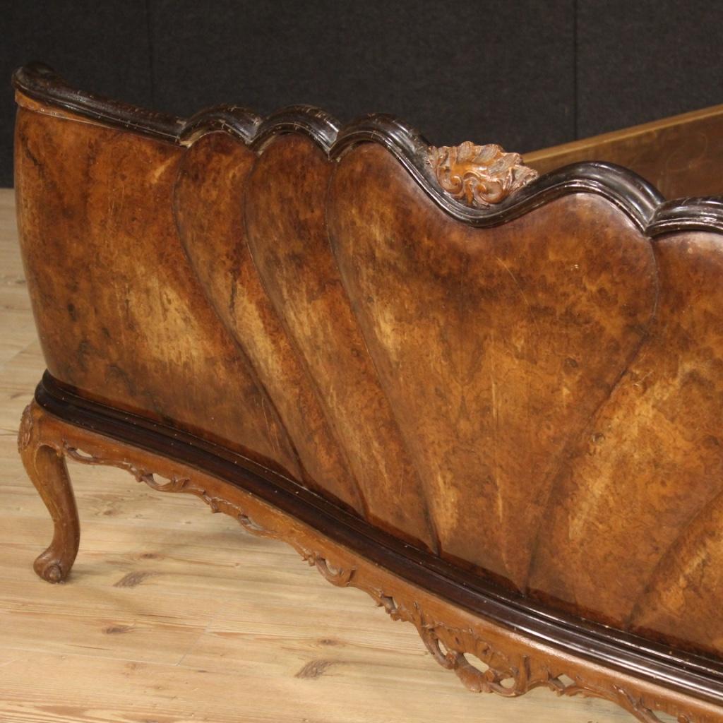 20th Century Walnut Burl Beech Ebonized Wood Italian Double Bed, 1950 5