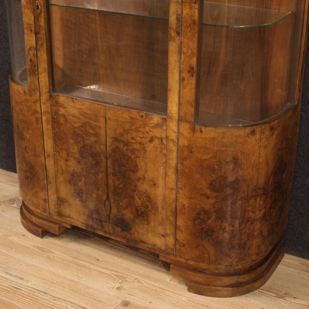 20th Century Walnut Burl Fruitwood Wood Italian Art Deco Style Display Cabinet 9