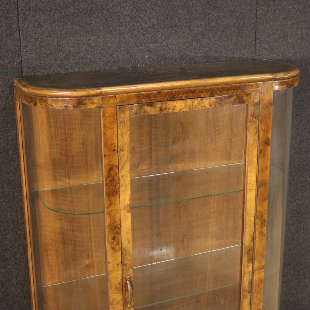 20th Century Walnut Burl Fruitwood Wood Italian Art Deco Style Display Cabinet 1