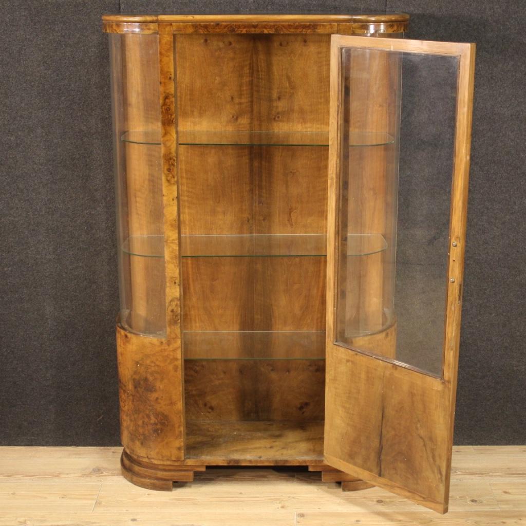 20th Century Walnut Burl Fruitwood Wood Italian Art Deco Style Display Cabinet 3