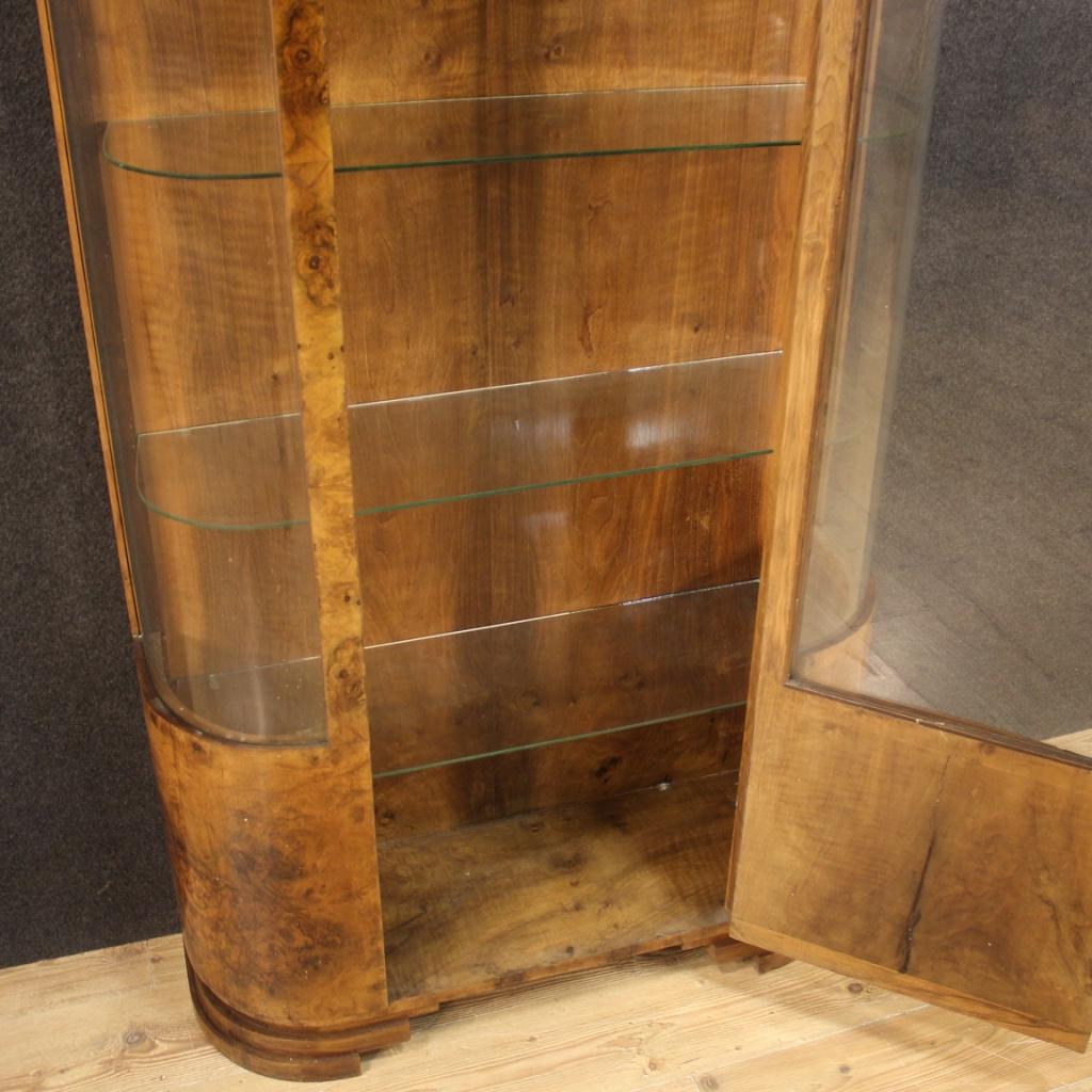 20th Century Walnut Burl Fruitwood Wood Italian Art Deco Style Display Cabinet 4