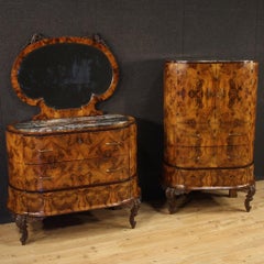 20th Century Walnut Burl Palisander Fruitwood Italian Dresser with Mirror, 1930