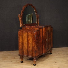 20th Century Walnut, Burl Walnut, Ebonized Wood Italian Sideboard with Mirror