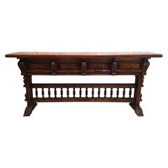 20th Century Walnut Console Table with Four Carved Drawers Signed by Valentí