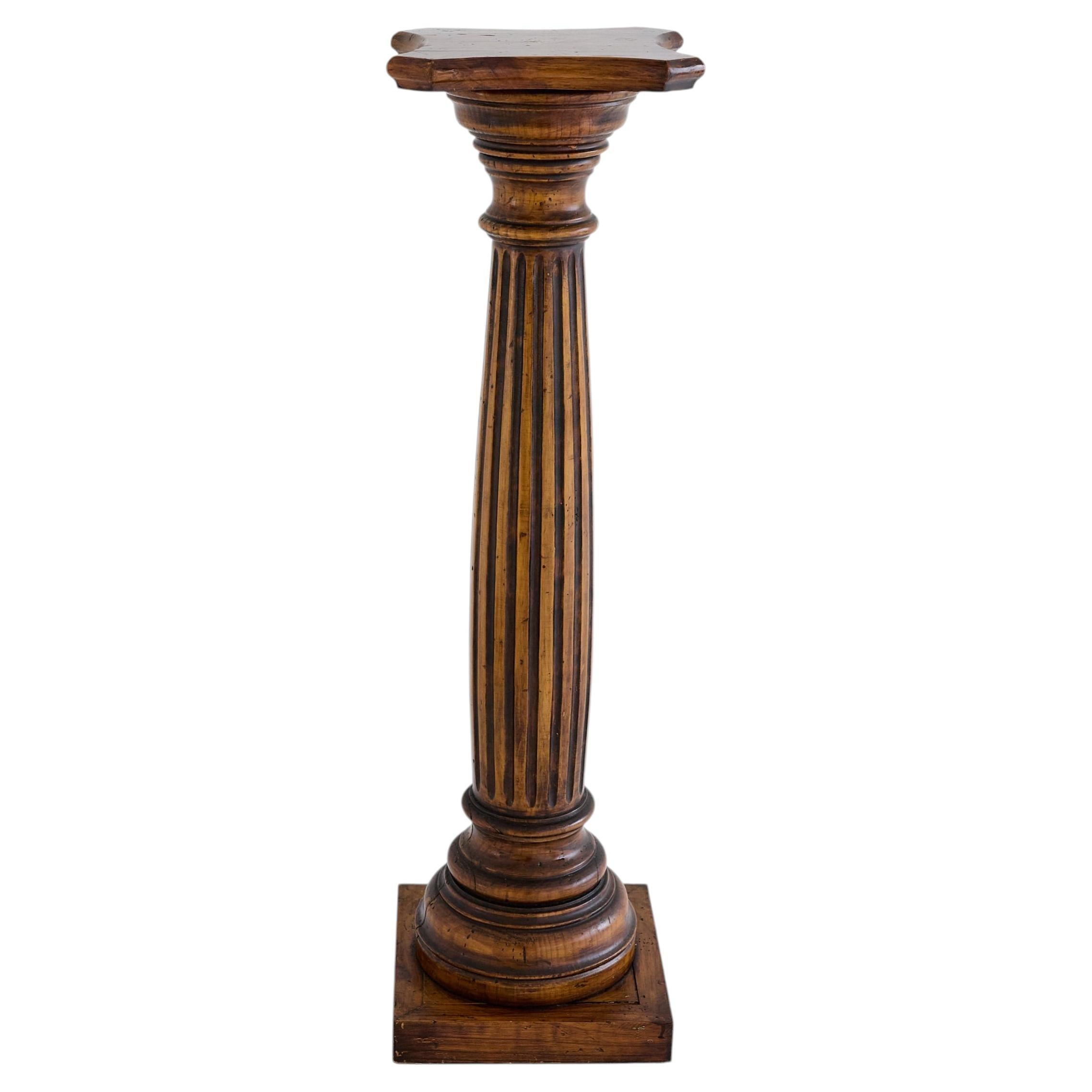 20th Century Walnut Fluted Column Pedestal or Plant Stand