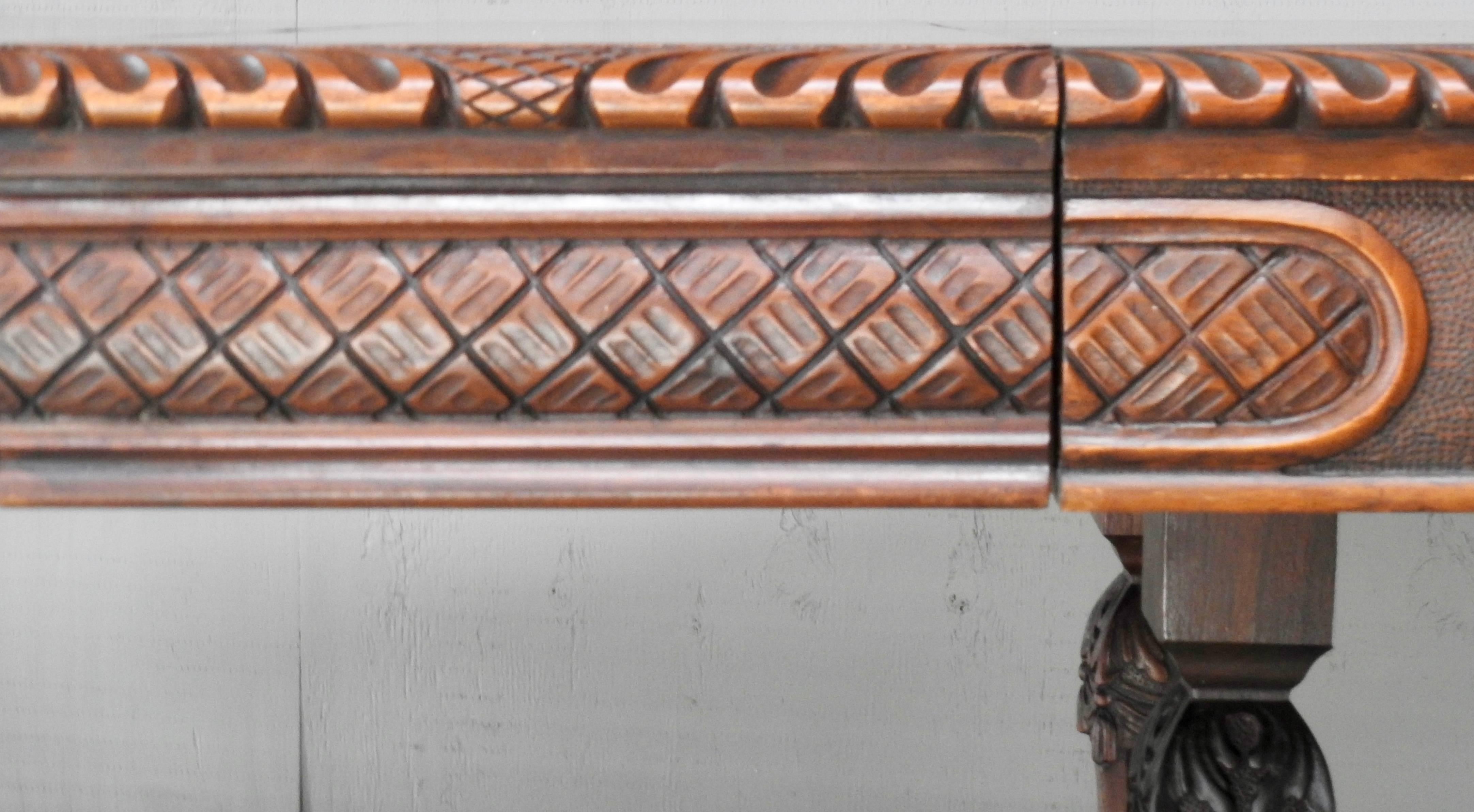 Carved 20th Century Walnut Hairy Paw Dining Table For Sale