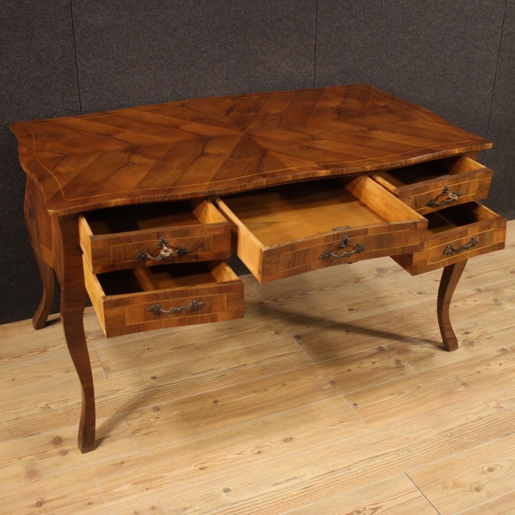 20th Century Walnut Maple and Fruitwood Italian Writing Desk, 1960 1