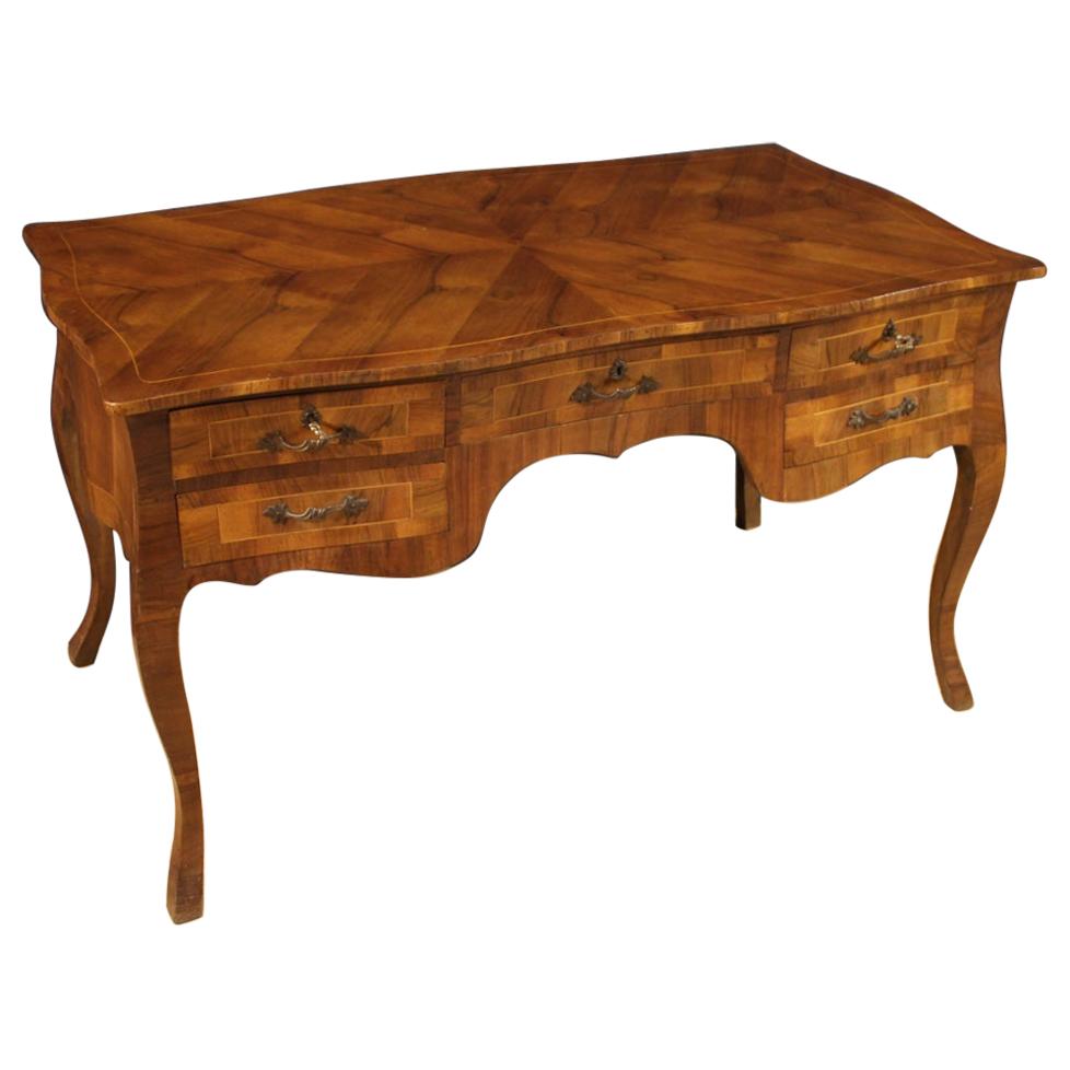 20th Century Walnut Maple and Fruitwood Italian Writing Desk, 1960