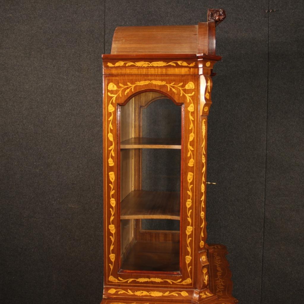 20th Century Walnut Maple Beech Inlaid Wood Dutch Display Cabinet, 1960 7