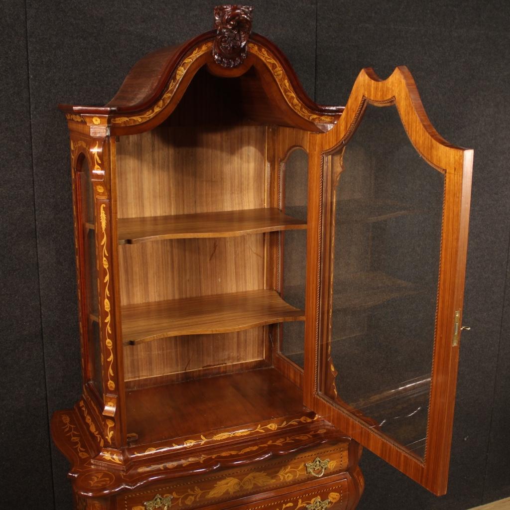 20th Century Walnut Maple Beech Inlaid Wood Dutch Display Cabinet, 1960 3