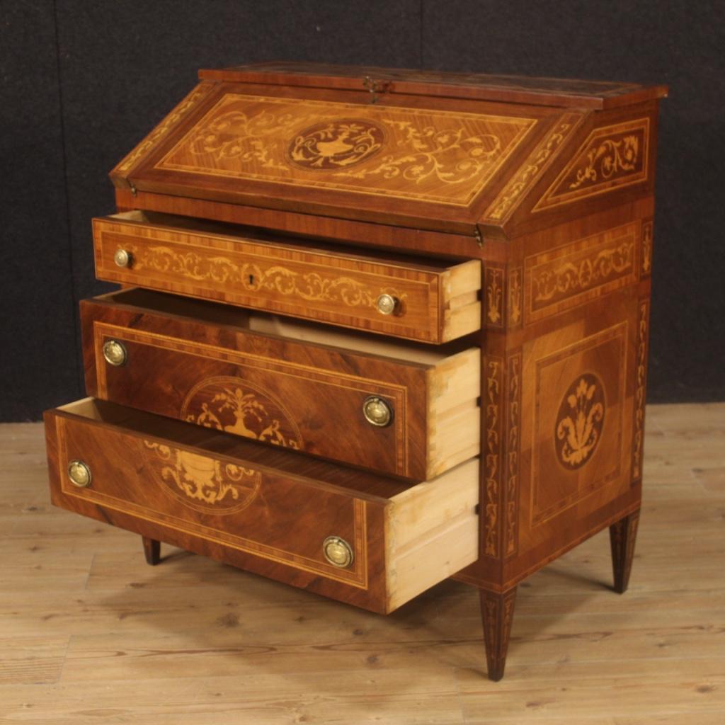 20th Century Walnut Maple Rosewood Inlaid Italian Louis XVI Style Bureau, 1960 3