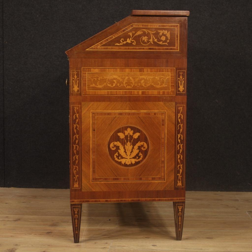 20th Century Walnut Maple Rosewood Inlaid Italian Louis XVI Style Bureau, 1960 (Louis XVI.)