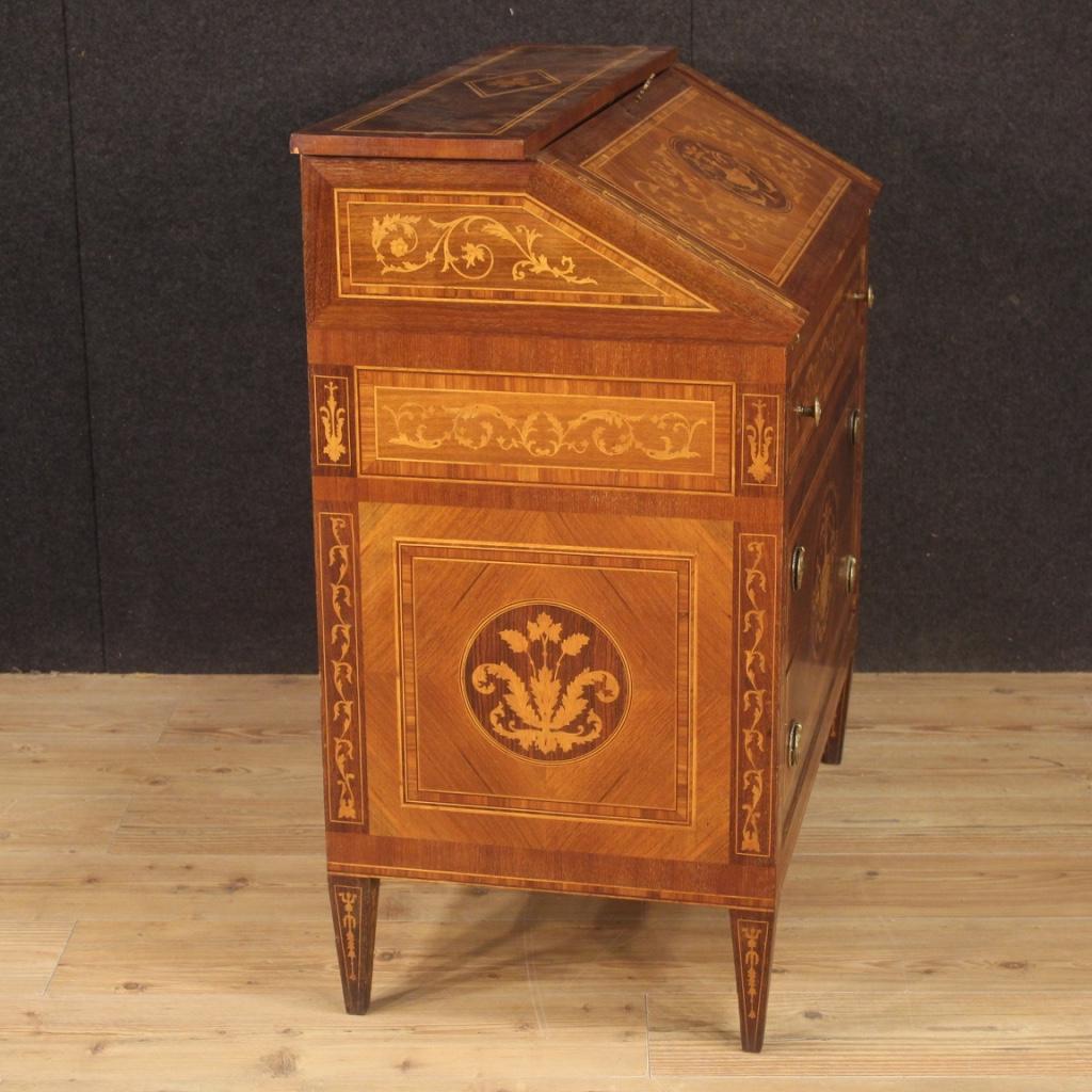 20th Century Walnut Maple Rosewood Inlaid Italian Louis XVI Style Bureau, 1960 im Zustand „Gut“ in Vicoforte, Piedmont