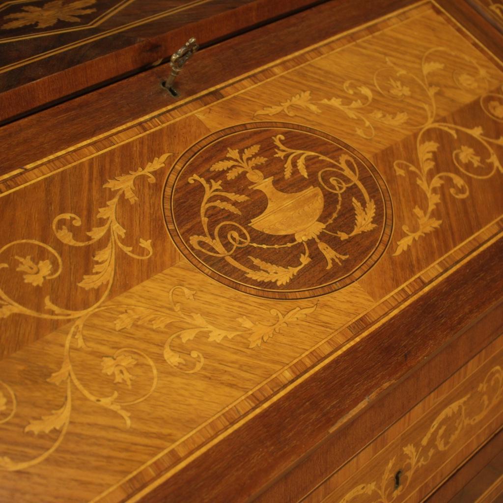 20th Century Walnut Maple Rosewood Inlaid Italian Louis XVI Style Bureau, 1960 (20. Jahrhundert)