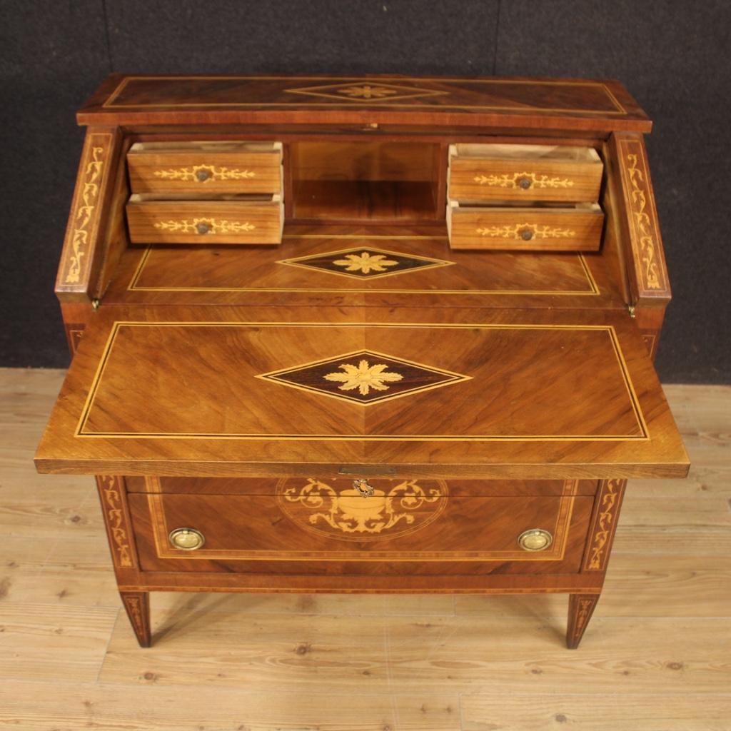 20th Century Walnut Maple Rosewood Inlaid Italian Louis XVI Style Bureau, 1960 1