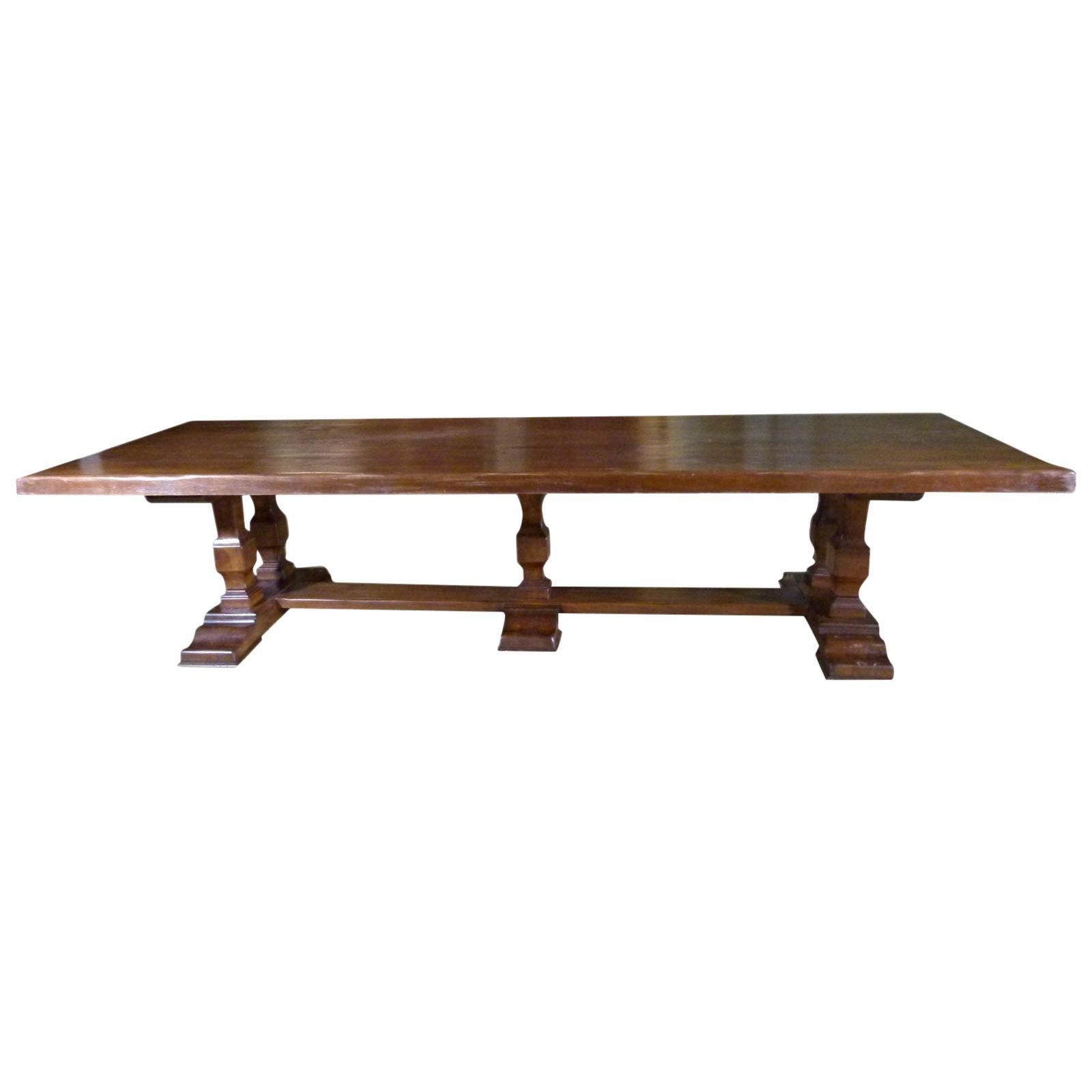  Large 20th Century Walnut Monastery Style Table