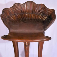 20th Century Walnut Piano Grotto Stool with Shell Motif, Italy