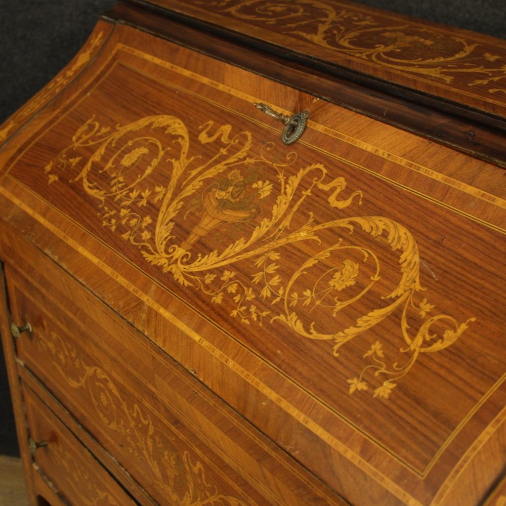 20th Century Walnut Rosewood Mahogany Inlaid Wood Italian Bureau Desk, 1960 6