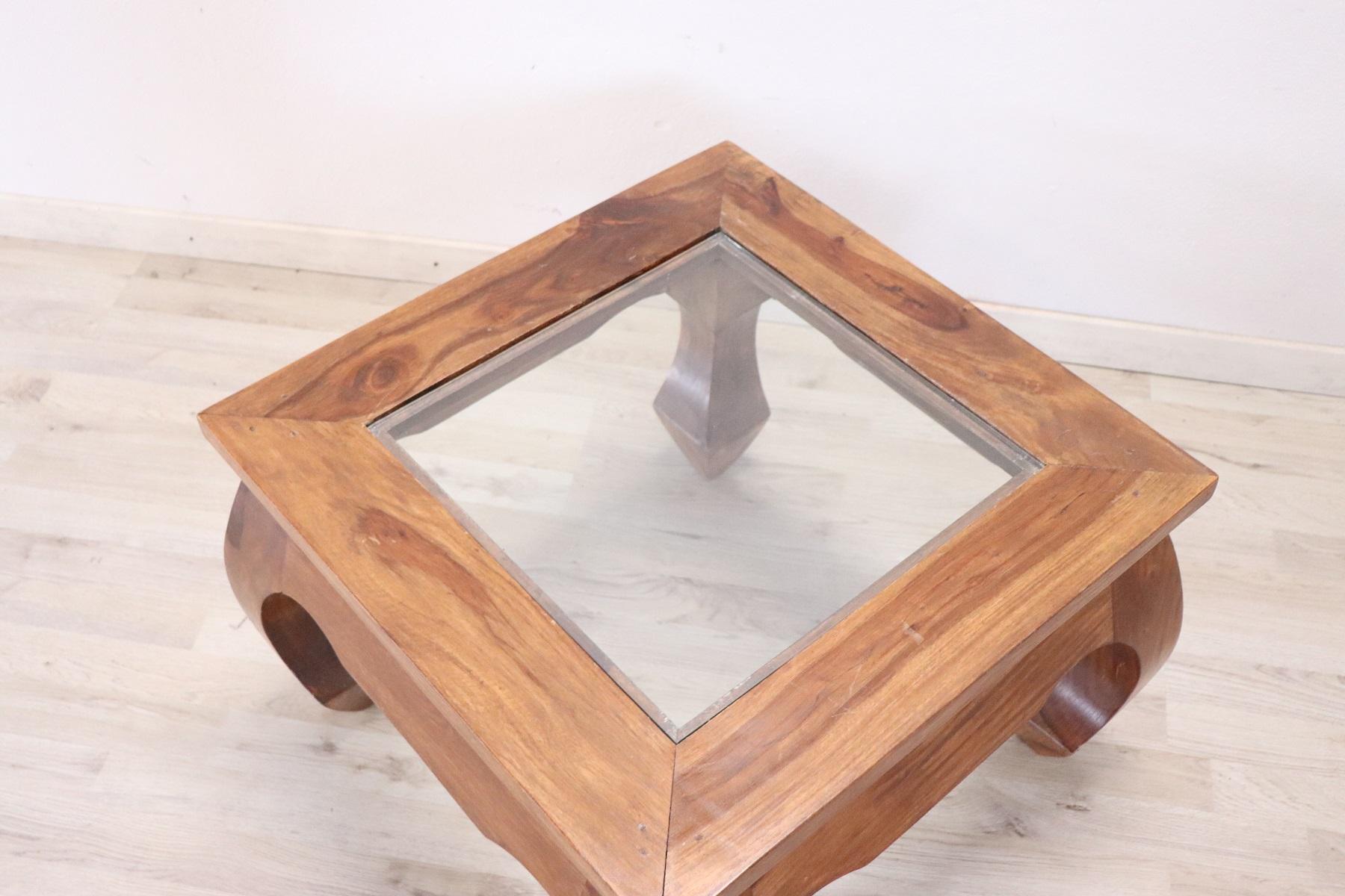 Mid-20th Century 20th Century Walnut Square Coffee Table or Sofa Table with Glass Top