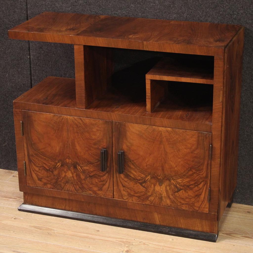 20th Century Walnut Wood Italian Art Deco Sideboard Small Cabinet, 1930s For Sale 7