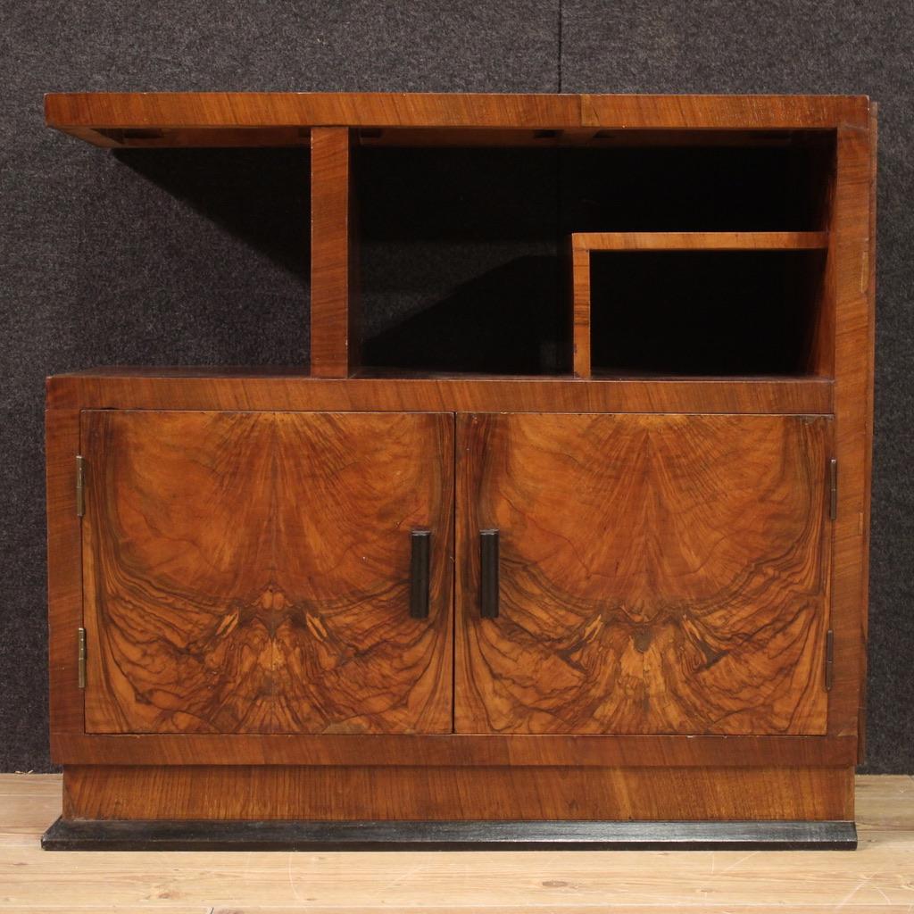 20th Century Walnut Wood Italian Art Deco Sideboard Small Cabinet, 1930s For Sale 3