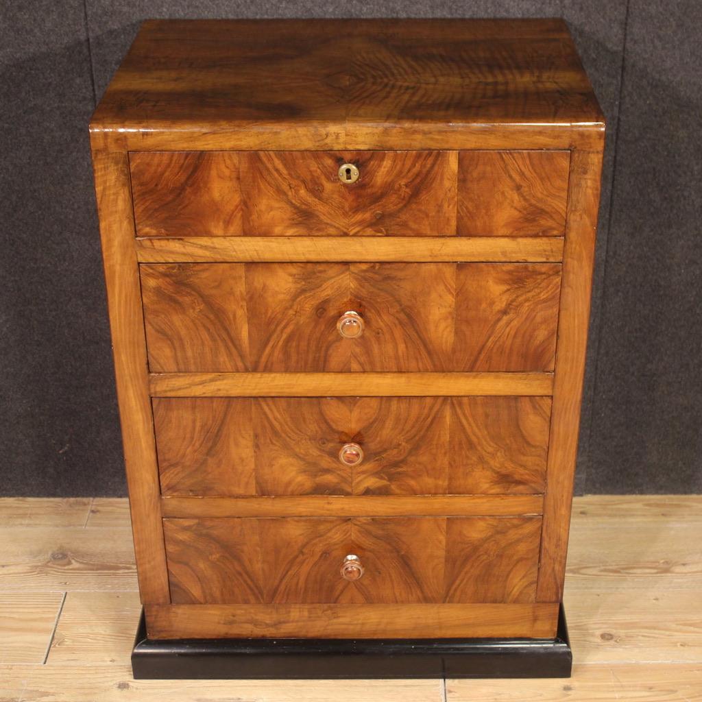 20th Century Walnut Wood Italian Art Deco Style Chest Of Drawers, 1960s For Sale 8