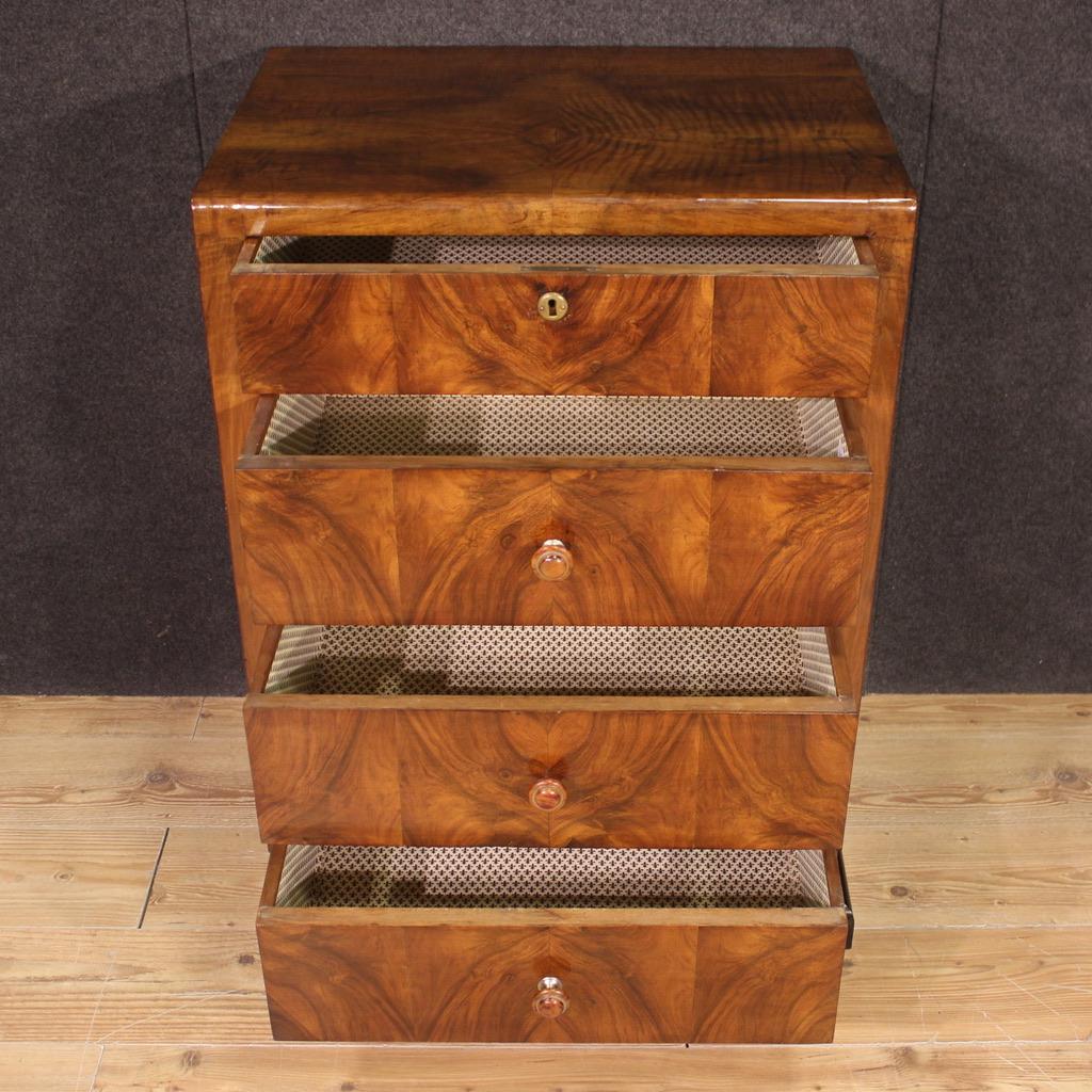 20th Century Walnut Wood Italian Art Deco Style Chest Of Drawers, 1960s For Sale 4