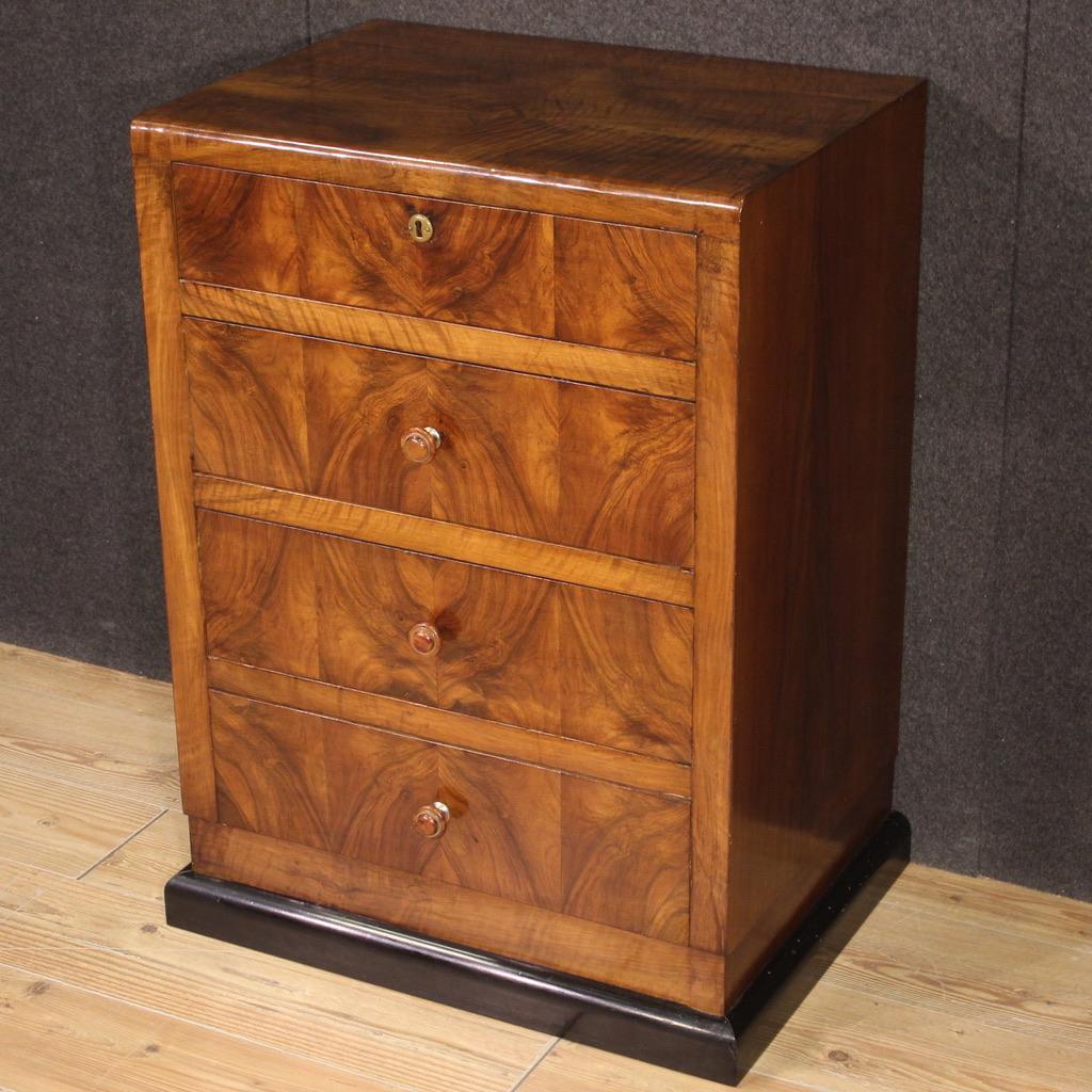 20th Century Walnut Wood Italian Art Deco Style Chest Of Drawers, 1960s For Sale 5