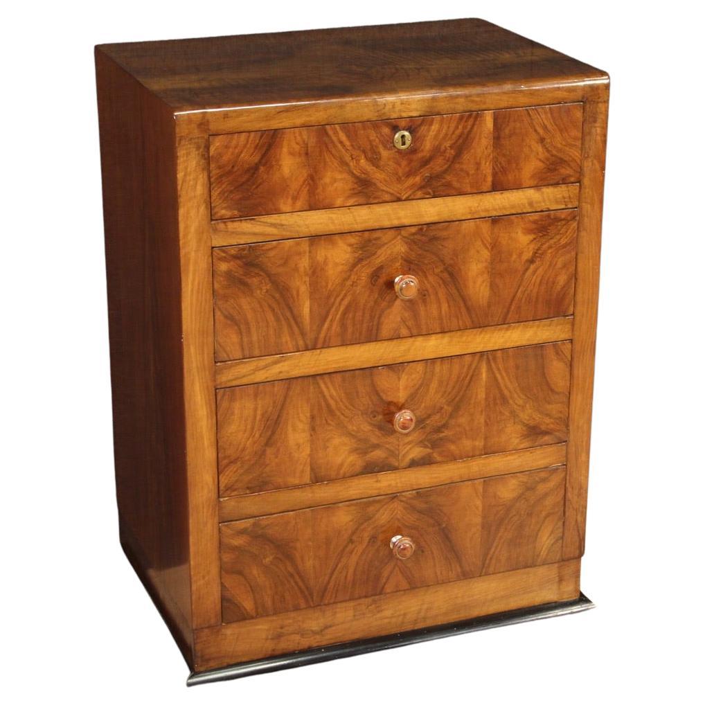 20th Century Walnut Wood Italian Art Deco Style Chest Of Drawers, 1960s For Sale