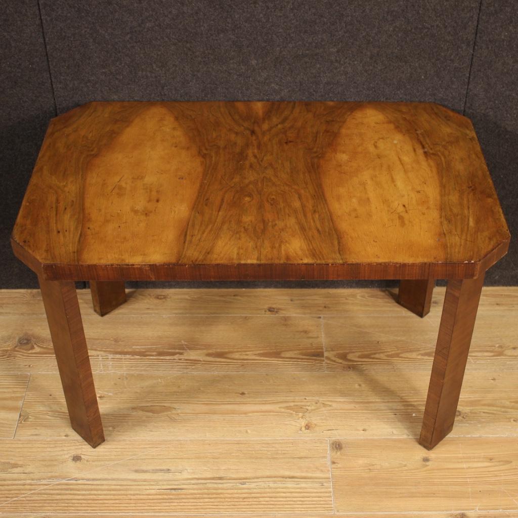 20th Century Walnut Wood Italian Art Deco Style Coffee Table, 1950 For Sale 1