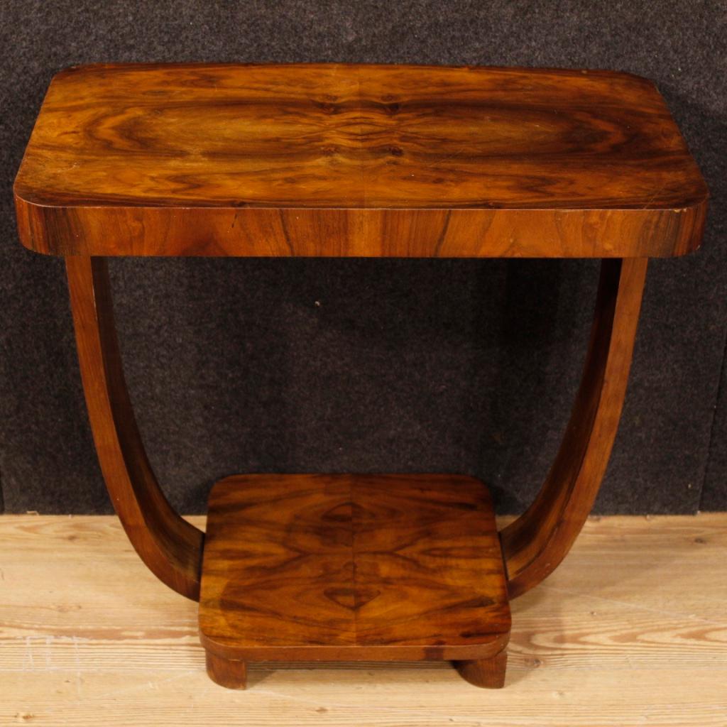 20th Century Walnut Wood Italian Art Deco Style Side Table, 1970 In Good Condition In Vicoforte, Piedmont