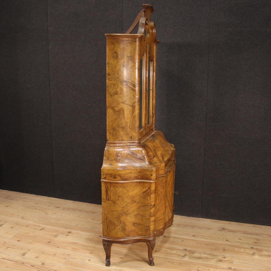 20th Century Walnut Wood with Antiqued Mirrors Italian Trumeau Desk Cabinet 1950s For Sale 6