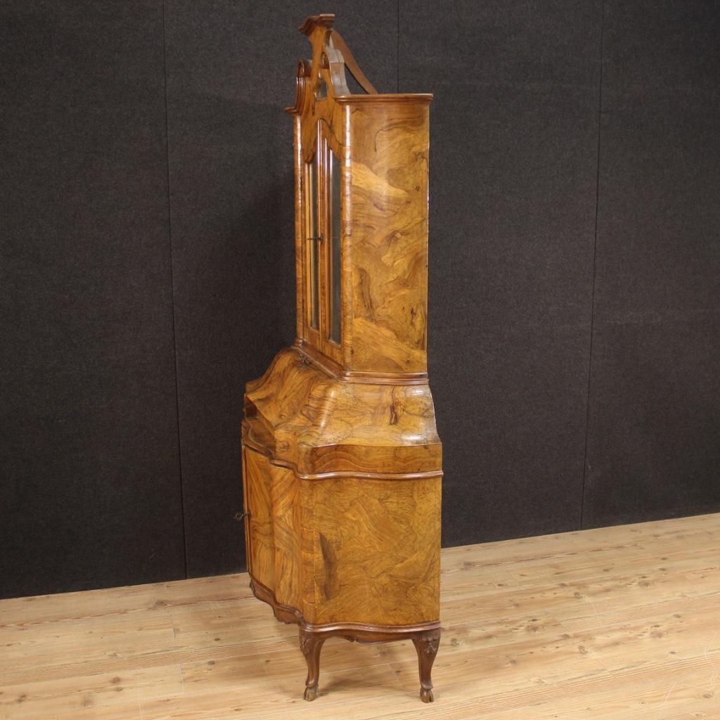 20th Century Walnut Wood with Antiqued Mirrors Italian Trumeau Desk Cabinet 1950s For Sale 7