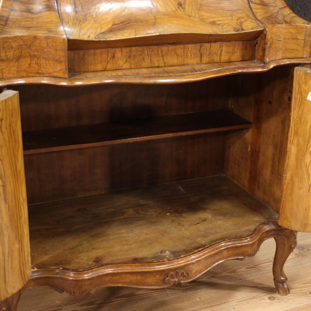 20th Century Walnut Wood with Antiqued Mirrors Italian Trumeau Desk Cabinet 1950s For Sale 8