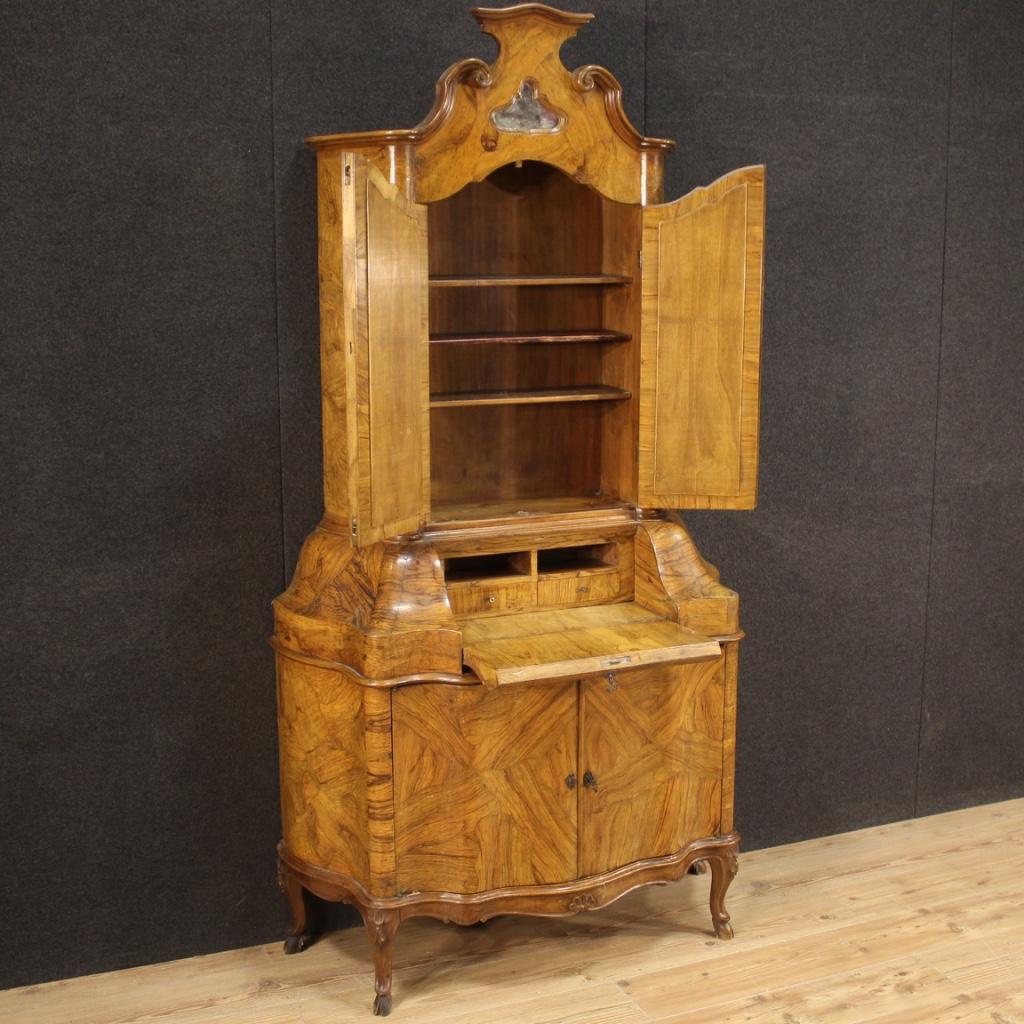 Mid-20th Century 20th Century Walnut Wood with Antiqued Mirrors Italian Trumeau Desk Cabinet 1950s For Sale