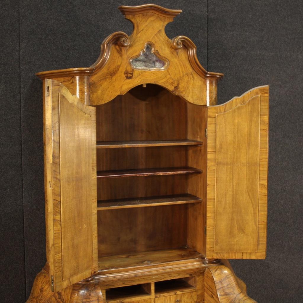 20th Century Walnut Wood with Antiqued Mirrors Italian Trumeau Desk Cabinet 1950s For Sale 1